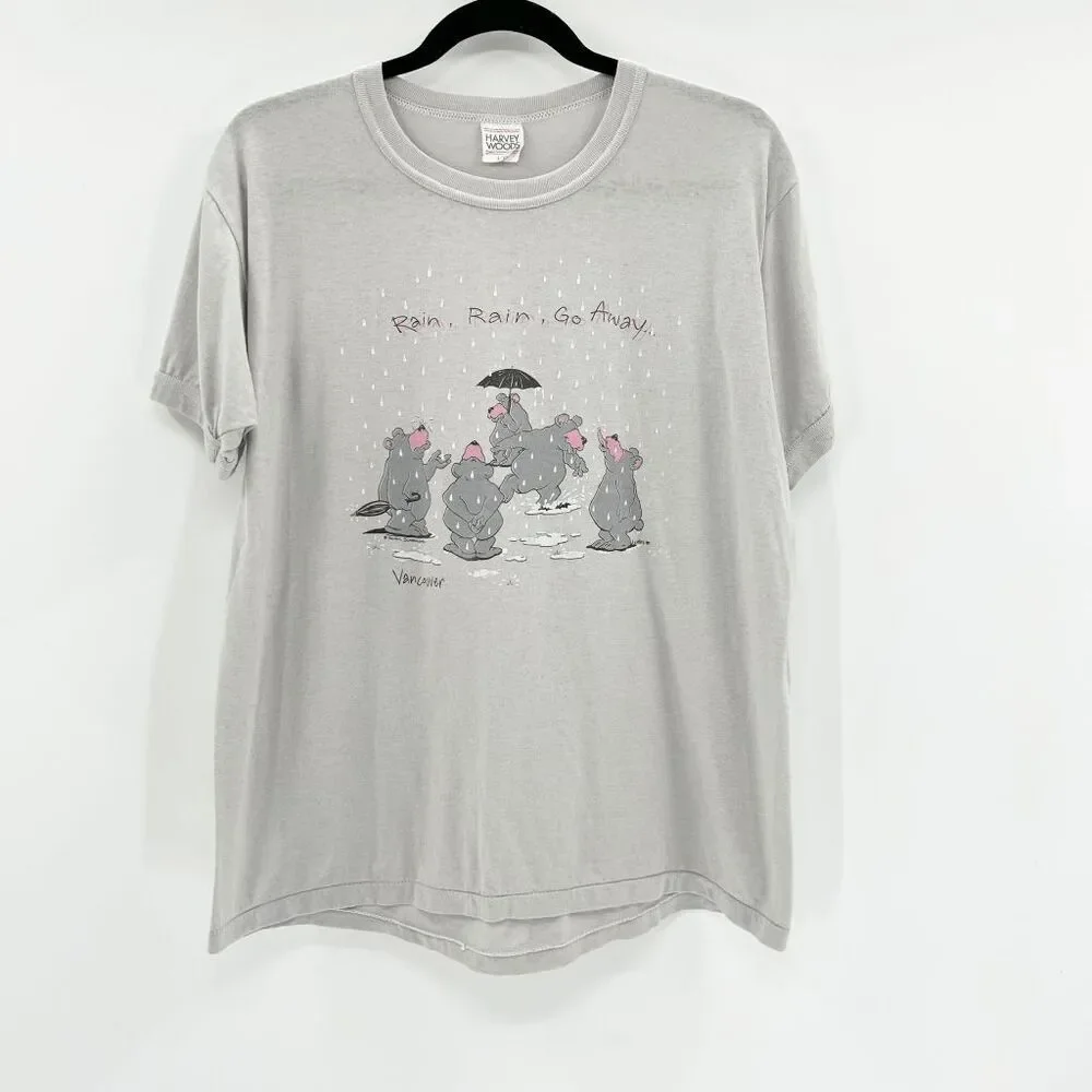 Vintage Vancouver Bear Graphic Tee Womens Size‎ L Gray Crew Neck Short Sleeve